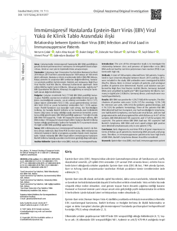(PDF) Relationship between Epstein-Barr Virus (EBV) İnfection and Viral ...