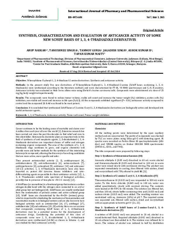 (PDF) SYNTHESIS, CHARACTERIZATION AND EVALUATION OF ANTICANCER ACTIVITY ...