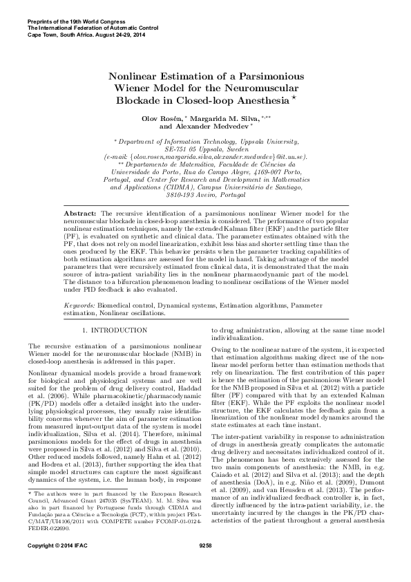 (PDF) Nonlinear Estimation of a Parsimonious Wiener Model for the ...