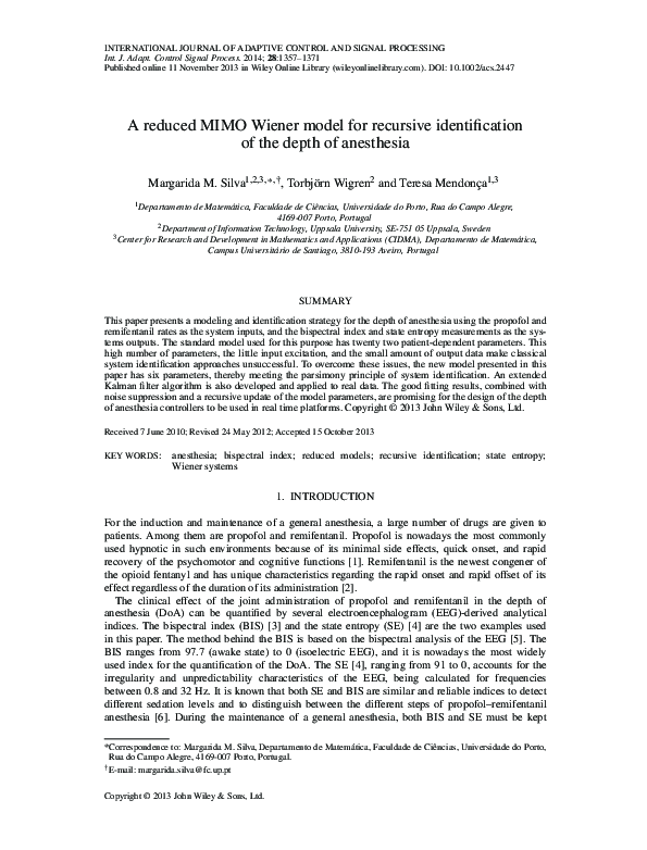 (PDF) A reduced MIMO Wiener model for recursive identification of the ...