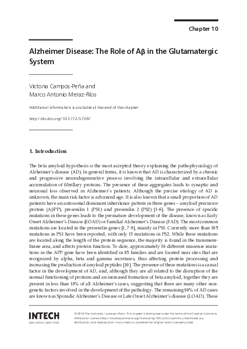 (PDF) Alzheimer Disease: The Role of Aβ in the Glutamatergic System