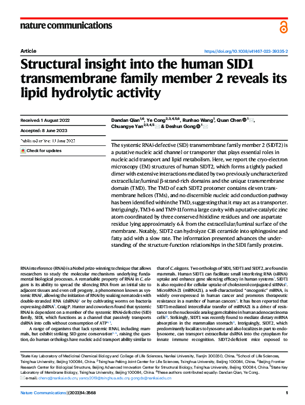 (PDF) Structural insight into the human SID1 transmembrane family ...
