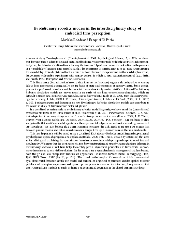 (PDF) Evolutionary robotics models in the interdisciplinary study of ...
