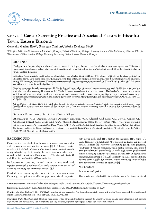 (PDF) Cervical Cancer Screening Practice and Associated Factors in ...