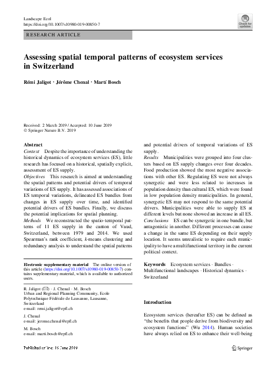 (PDF) Assessing spatial temporal patterns of ecosystem services in ...