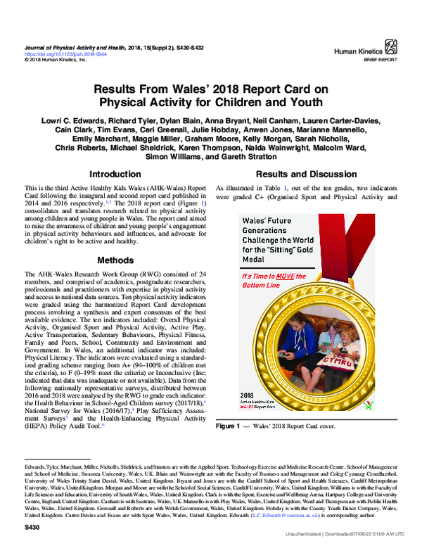 (PDF) Results From Wales’ 2018 Report Card on Physical Activity for ...
