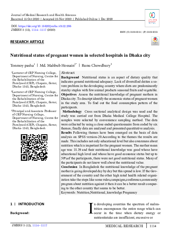 (PDF) Nutritional status of pregnant women in selected hospitals in ...