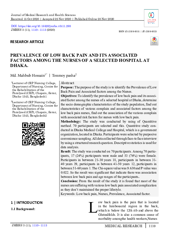 (PDF) Prevalence of Low Back Pain and Its Associated Factors Among the ...