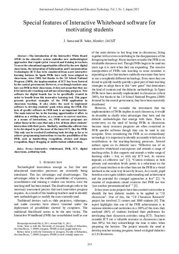 (PDF) Special features of Interactive Whiteboard software formotivating ...