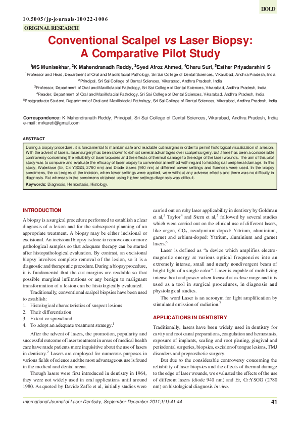 (PDF) Conventional Scalpel vs Laser Biopsy A Comparative Pilot Study