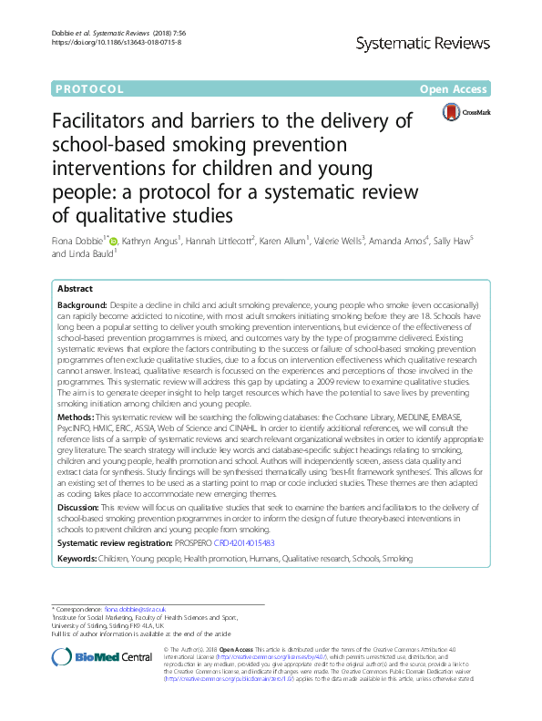 (PDF) Facilitators and barriers to the delivery of school-based smoking ...
