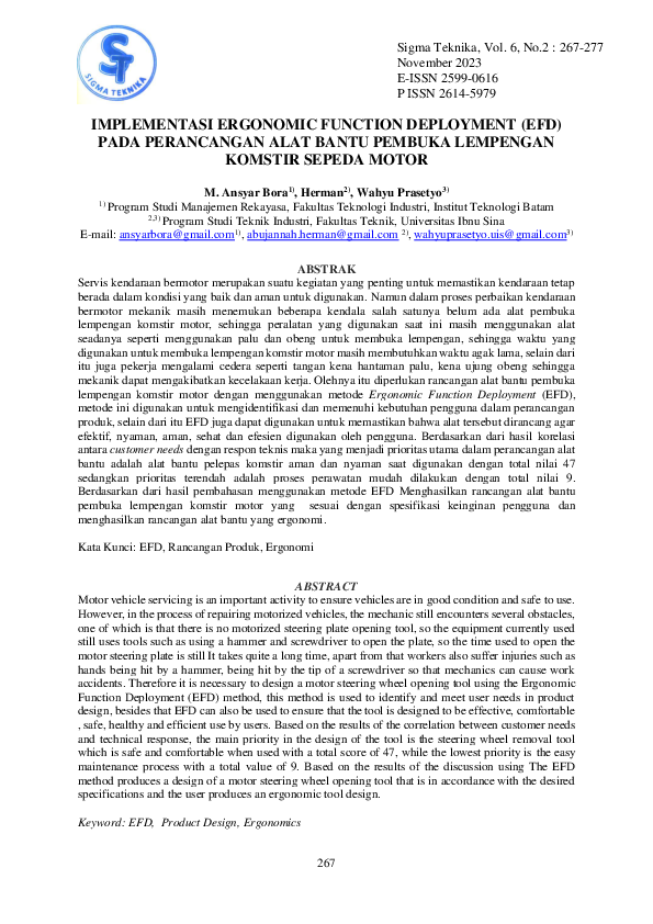 (PDF) IMPLEMENTASI ERGONOMIC FUNCTION DEPLOYMENT (EFD) PADA PERANCANGAN ...