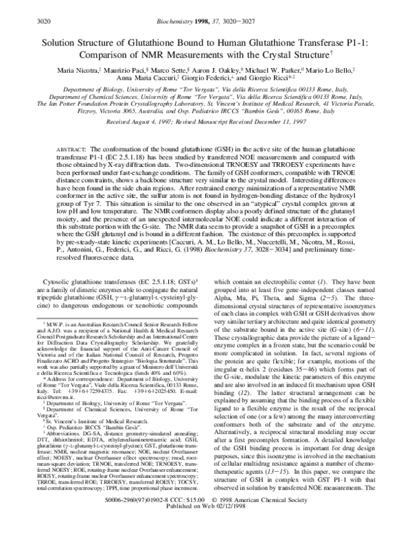 (PDF) Solution Structure of Glutathione Bound to Human Glutathione ...