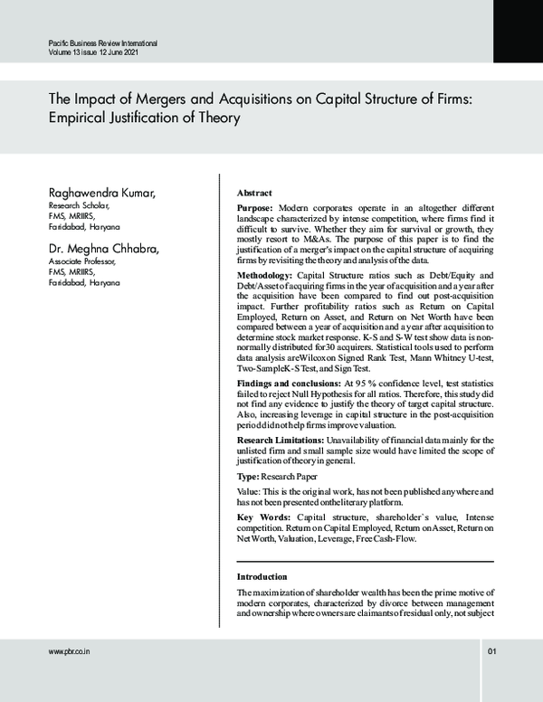(PDF) The Impact of Mergers and Acquisitions on Capital Structure of ...