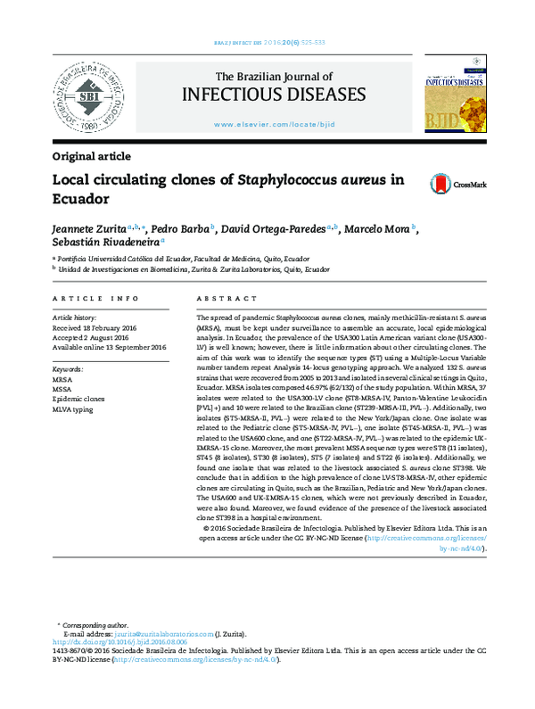 (PDF) Local circulating clones of Staphylococcus aureus in Ecuador