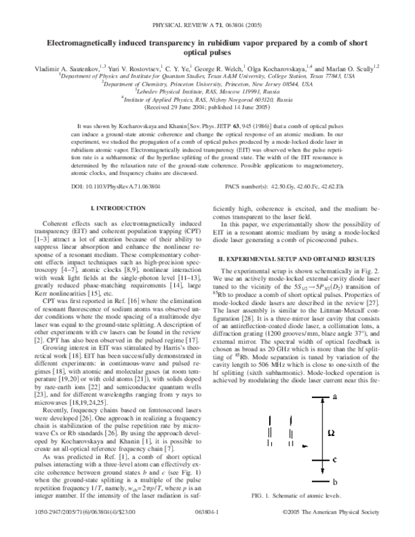 (PDF) Electromagnetically induced transparency in rubidium vapor ...