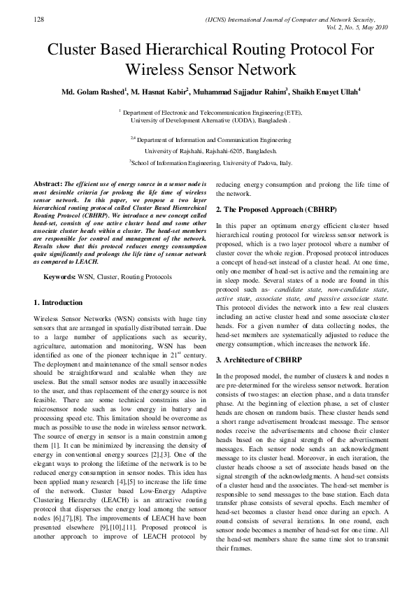 (PDF) Cluster Based Hierarchical Routing Protocol for Wireless Sensor ...