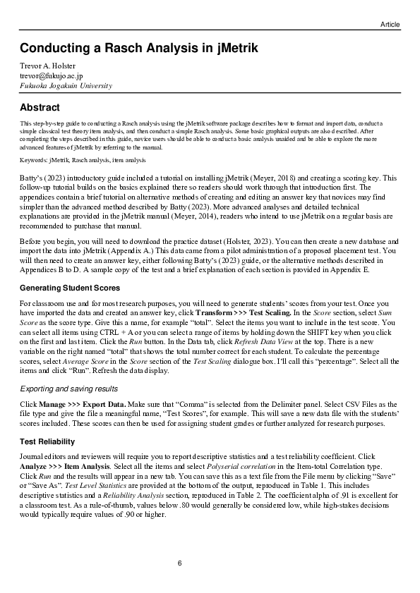 (PDF) Conducting a Rasch Analysis in jMetrik