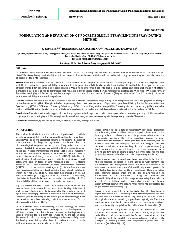 (PDF) FORMULATION AND EVALUATION OF POORLY SOLUBLE ETRAVIRINE BY SPRAY ...