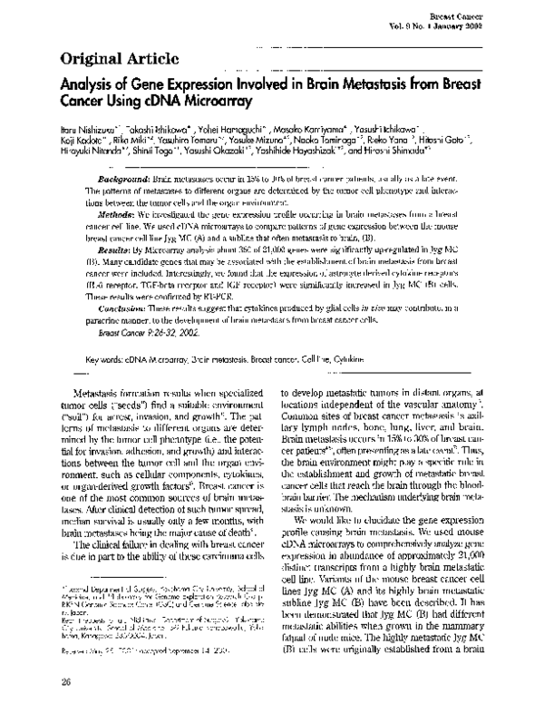 (PDF) Analysis of gene expression involved in brain metastasis from ...