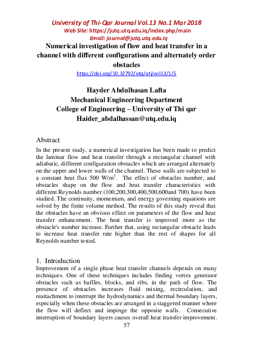 (PDF) Numerical investigation of flow and heat transfer in a channel ...