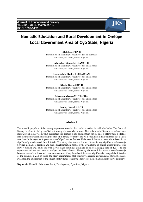 (PDF) Nomadic Education and Rural Development in Orelope Local ...