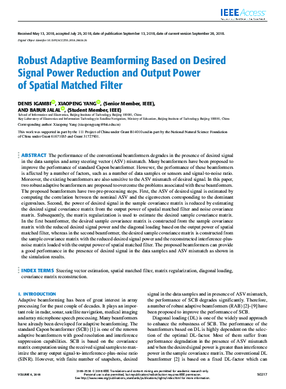(PDF) Robust Adaptive Beamforming Based on Desired Signal Power ...