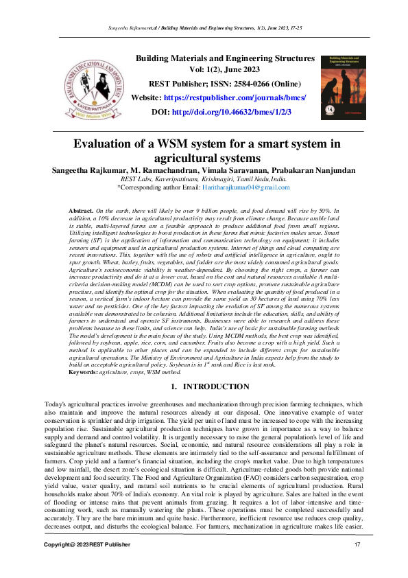 (PDF) Evaluation of a WSM system for a smart system in agricultural systems