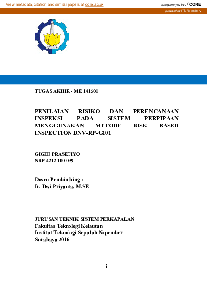 (PDF) Penilaian Risiko Dan Perencanaan Inspeksi Pada Sistem Perpipaan ...