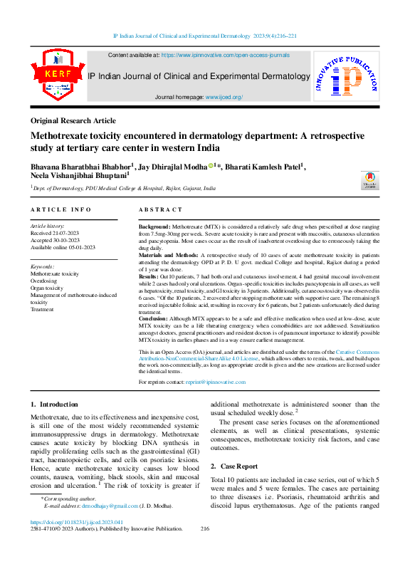 (PDF) Methotrexate toxicity encountered in dermatology department: A ...