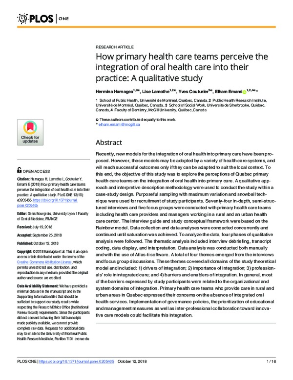 (PDF) How primary health care teams perceive the integration of oral ...