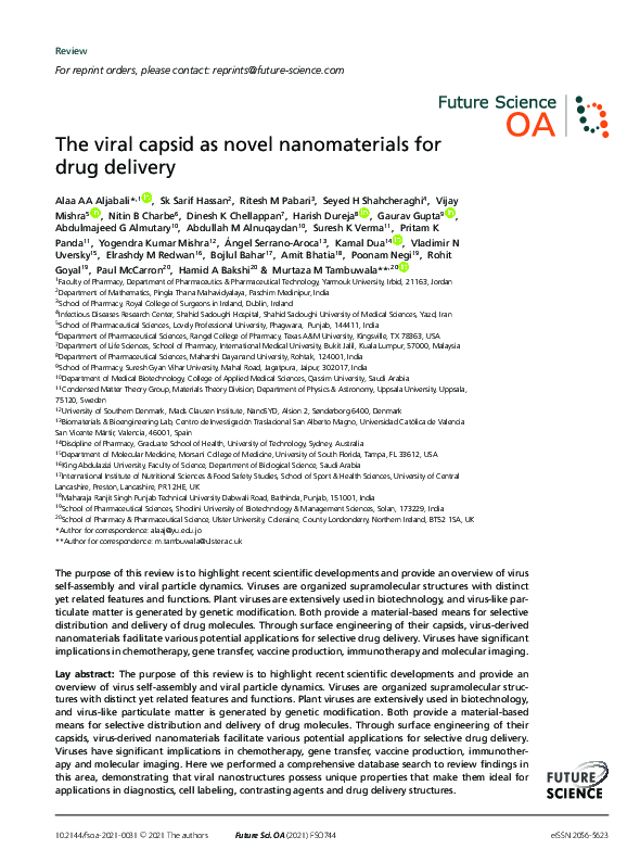 (PDF) The viral capsid as novel nanomaterials for drug delivery