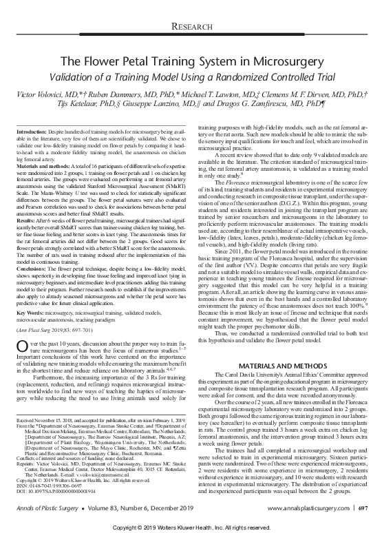 (PDF) The Flower Petal Training System in Microsurgery: Validation of a ...