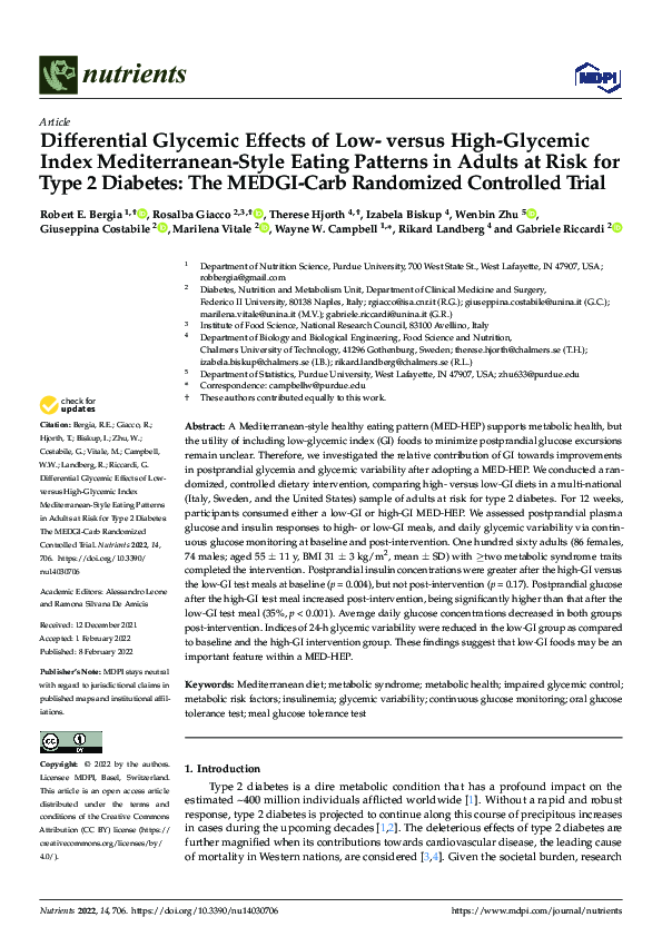 (PDF) Differential Glycemic Effects of Low- versus High-Glycemic Index ...