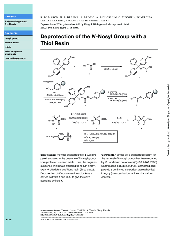 (PDF) Deprotection of the N-Nosyl Group with a Thiol Resin