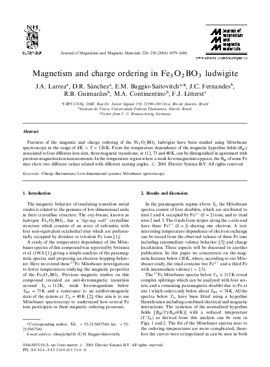 (PDF) Magnetism and charge ordering in Fe3O2BO3 ludwigite