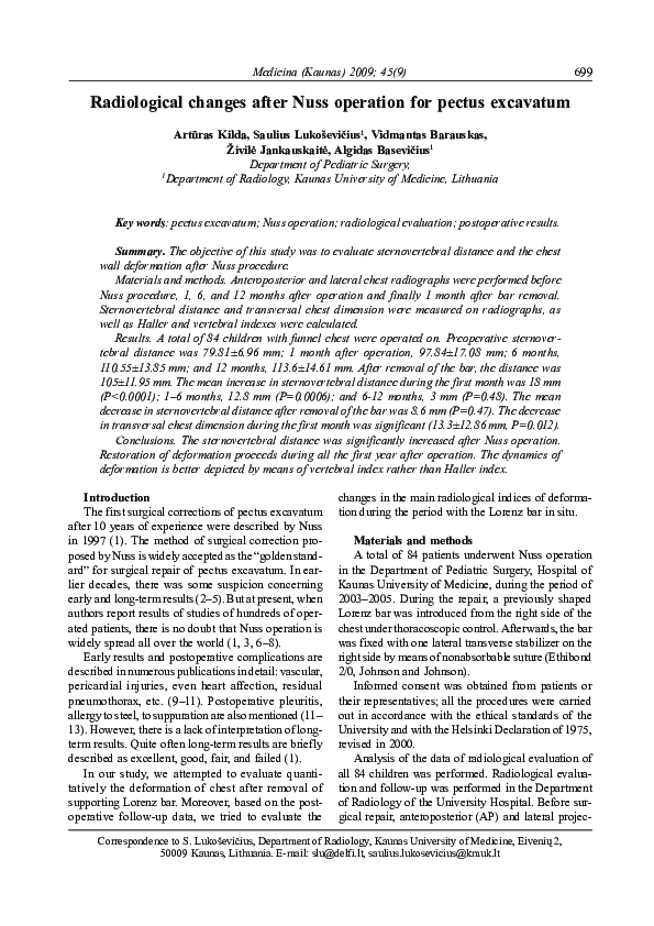 (PDF) Radiological changes after Nuss operation for pectus excavatum