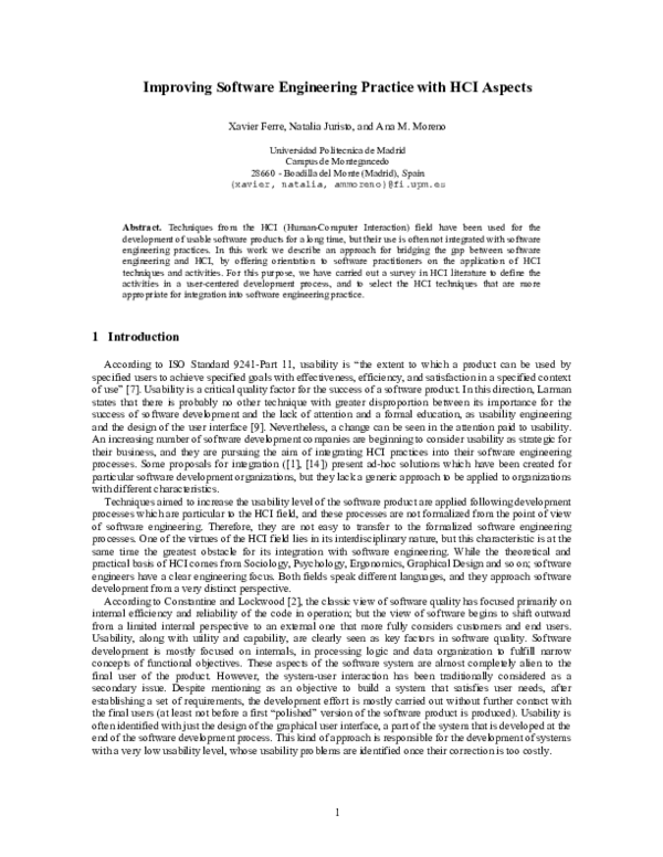 (PDF) Improving Software Engineering Practice with HCI Aspects