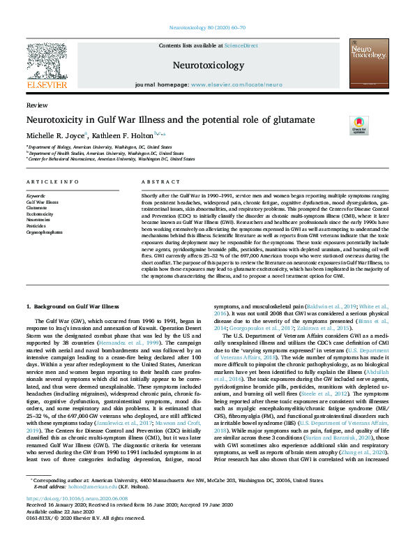 (PDF) Neurotoxicity in Gulf War Illness and the potential role of glutamate