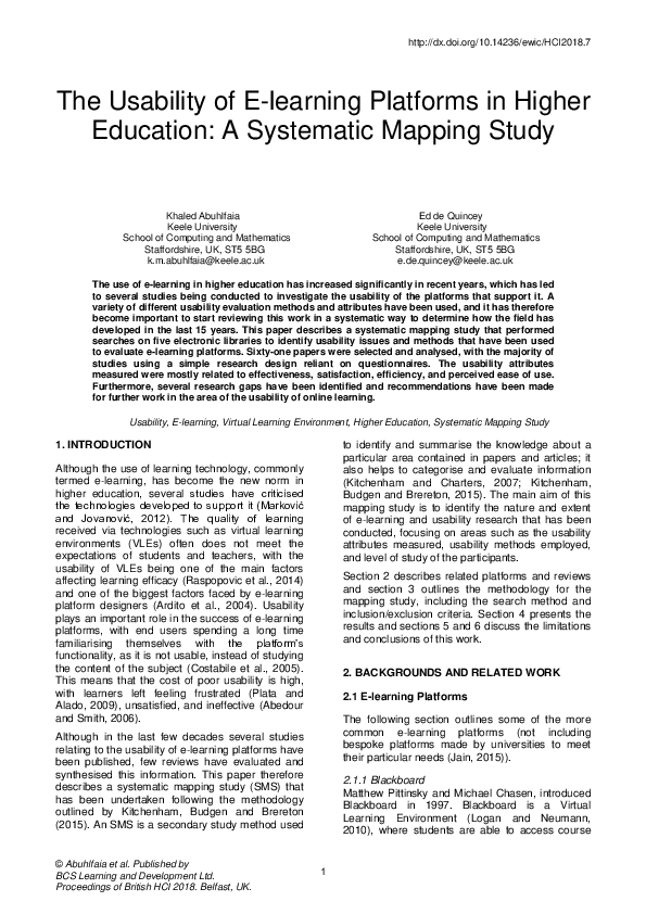 (PDF) The Usability of E-learning Platforms in Higher Education: A ...