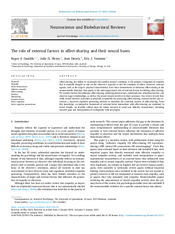 (PDF) The role of external factors in affect-sharing and their neural bases