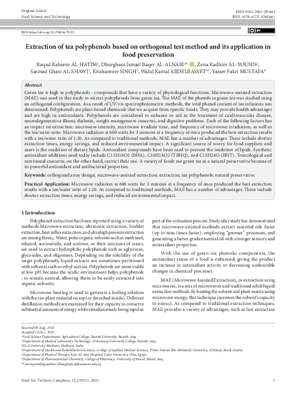 (PDF) Extraction of tea polyphenols based on orthogonal test method and ...