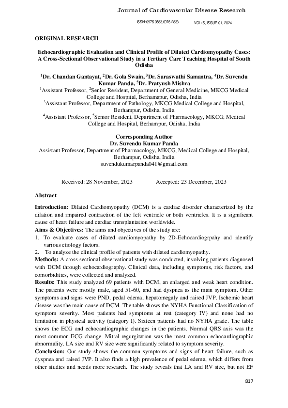 (PDF) Echocardiographic Evaluation and Clinical Profile of Dilated ...