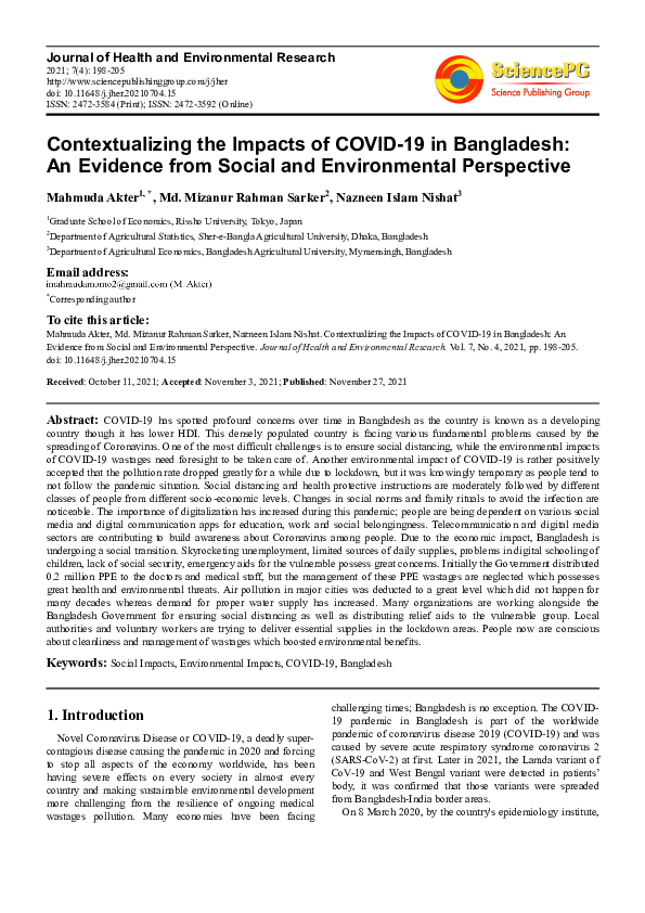 (PDF) Contextualizing the Impacts of COVID-19 in Bangladesh: An ...