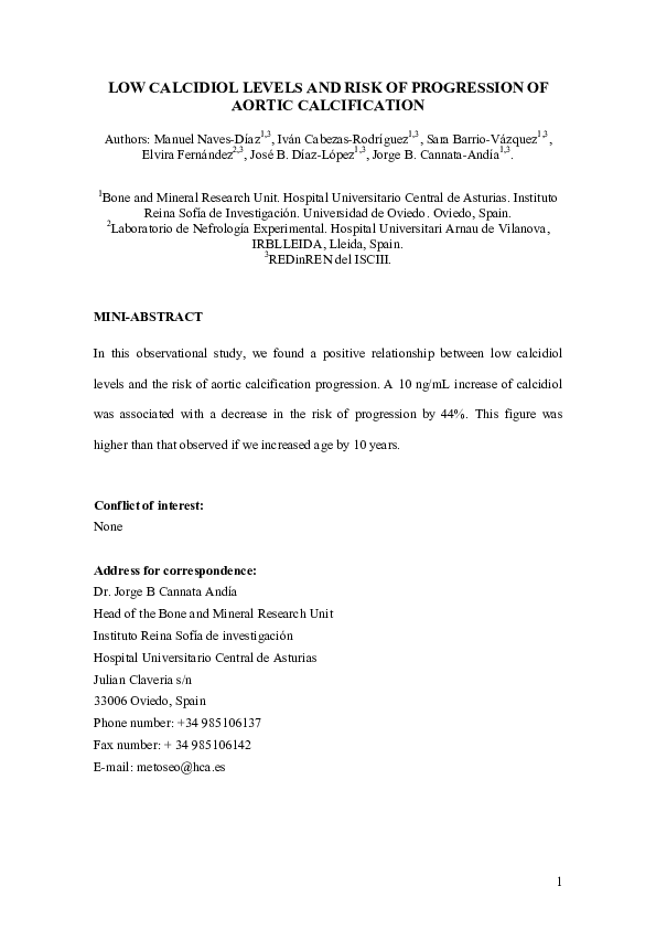 (PDF) Low calcidiol levels and risk of progression of aortic calcification