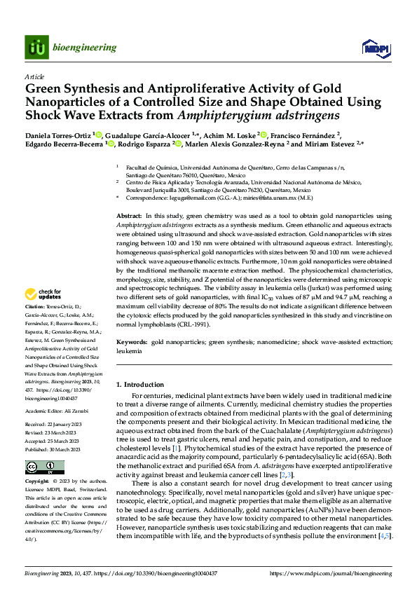 (PDF) Green Synthesis and Antiproliferative Activity of Gold ...