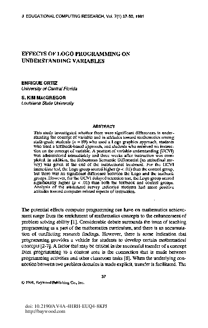 (PDF) Effects of Logo programming on Understanding Variables