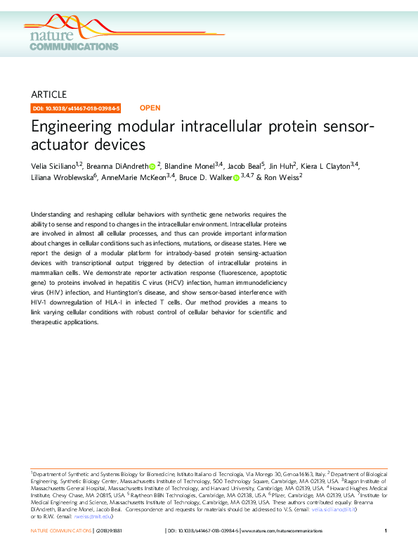 (PDF) Engineering modular intracellular protein sensor-actuator devices