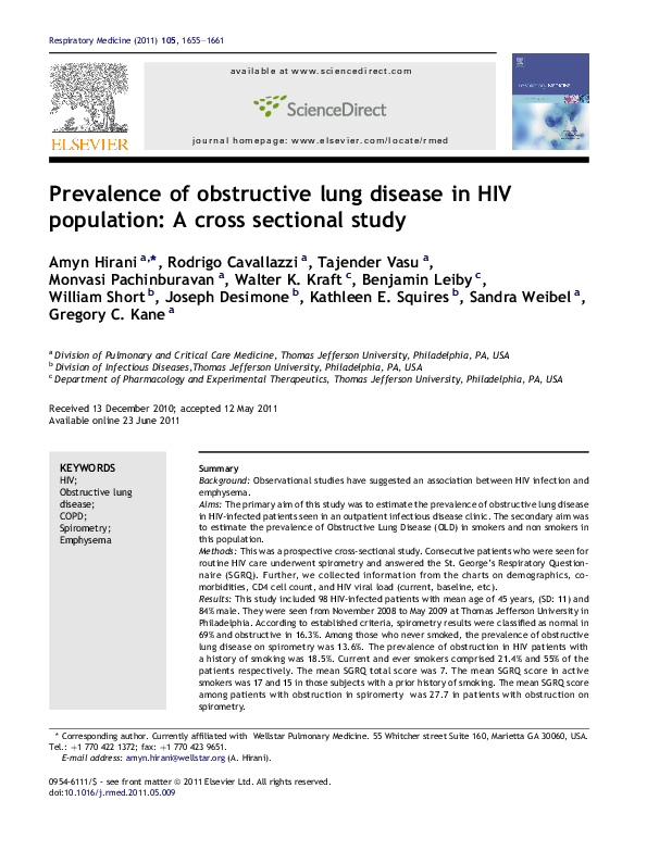 (PDF) Prevalence of obstructive lung disease in HIV population: A cross ...