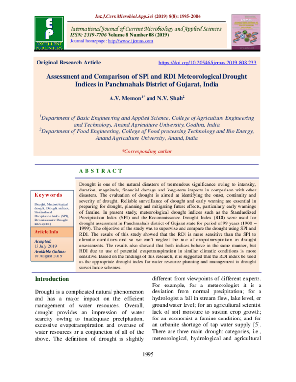 (PDF) Assessment and Comparison of SPI and RDI Meteorological Drought ...
